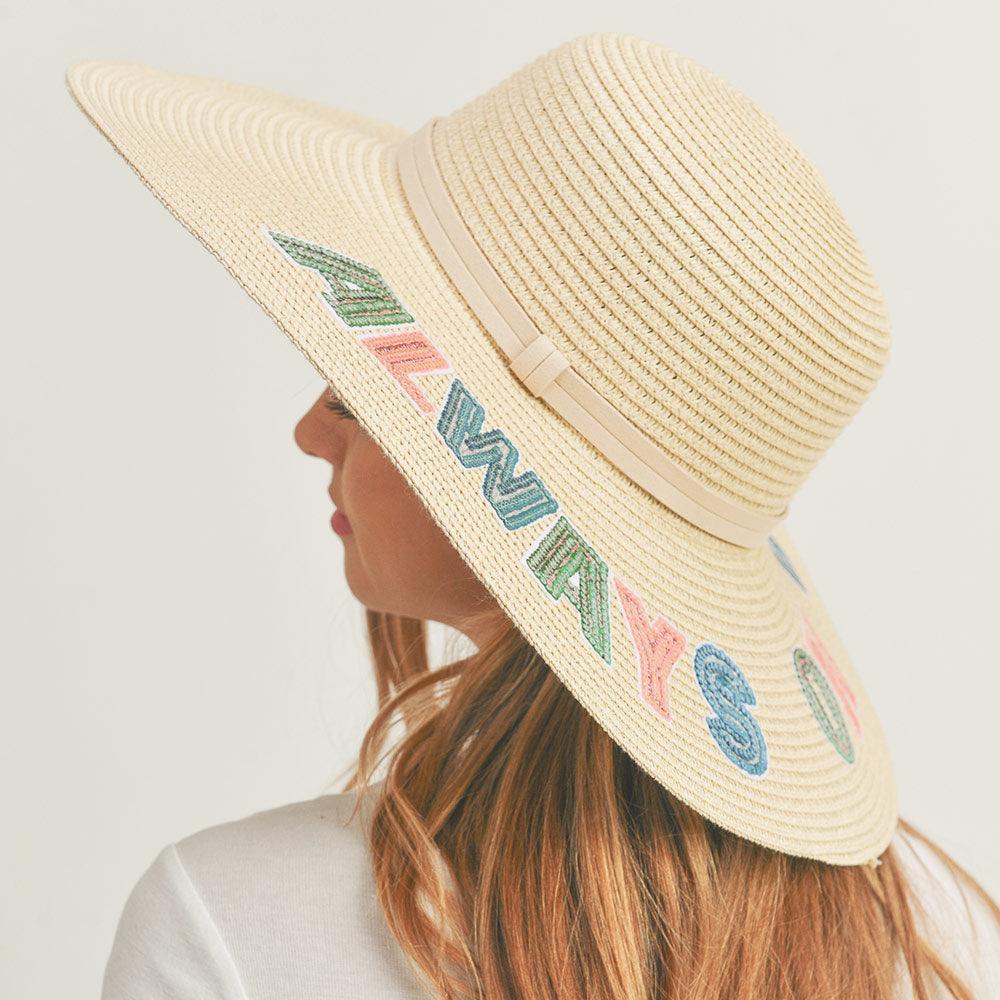 Always On Vacay Sequin Message Straw Panama Sun Hat - Jewelry Store by Erik Rayo