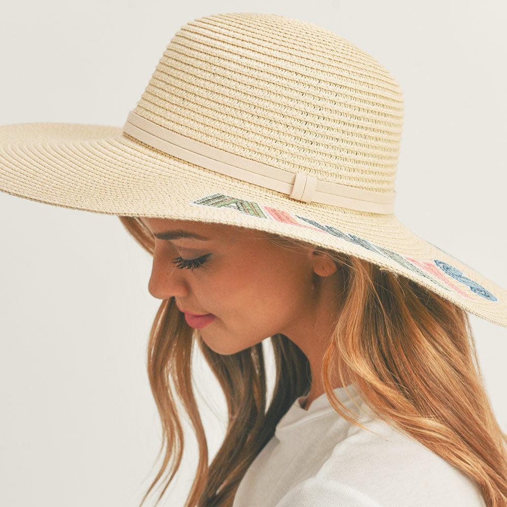 Always On Vacay Sequin Message Straw Panama Sun Hat - Jewelry Store by Erik Rayo