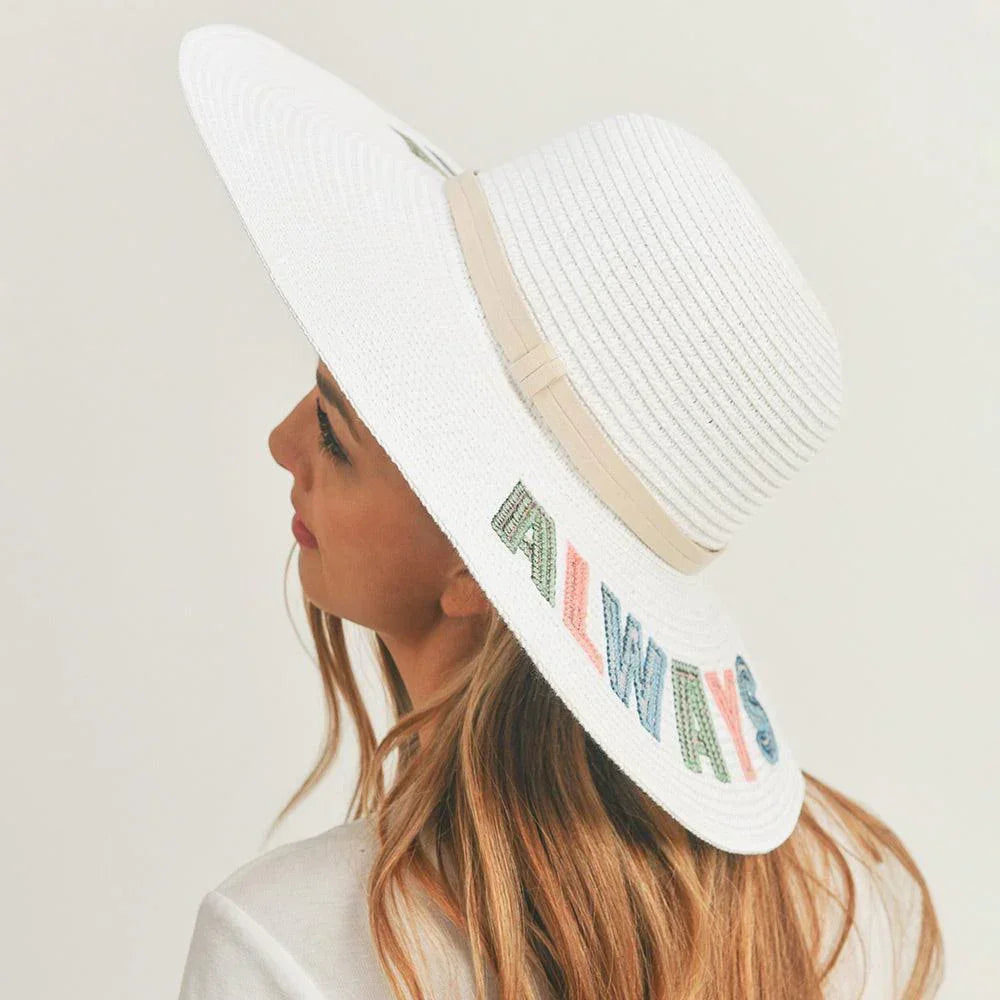 Always On Vacay Sequin Message Straw Panama Sun Hat - Jewelry Store by Erik Rayo
