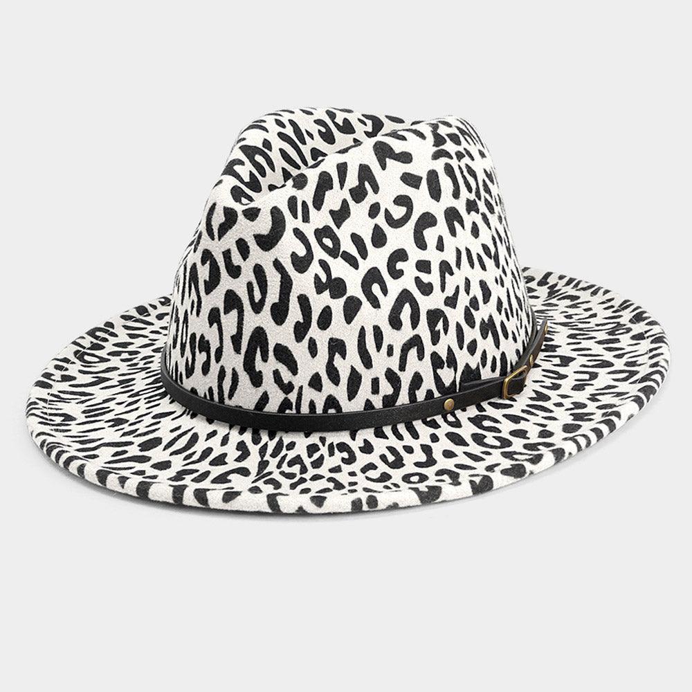 Faux Leather Band Detailed Leopard Patterned Panama Hat - Jewelry Store by Erik Rayo