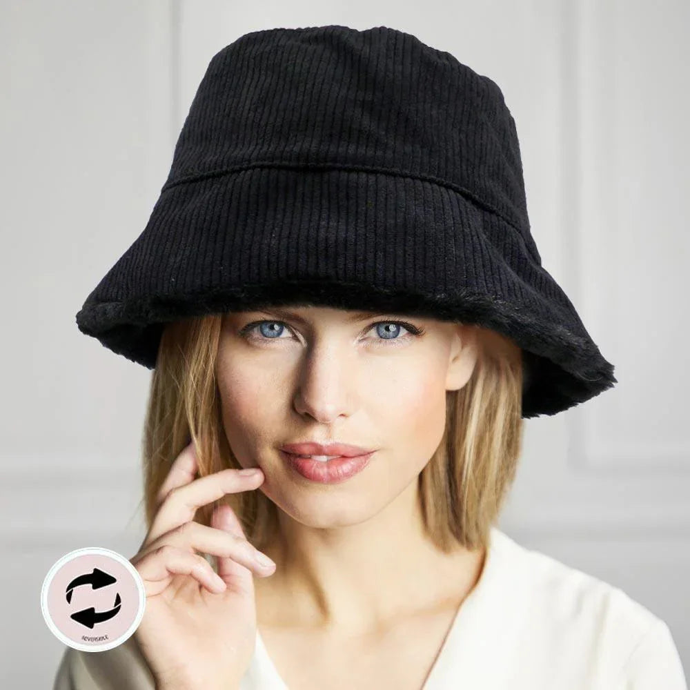 Reversible Corduroy Soft Faux Fur Bucket Hat - Jewelry Store by Erik Rayo