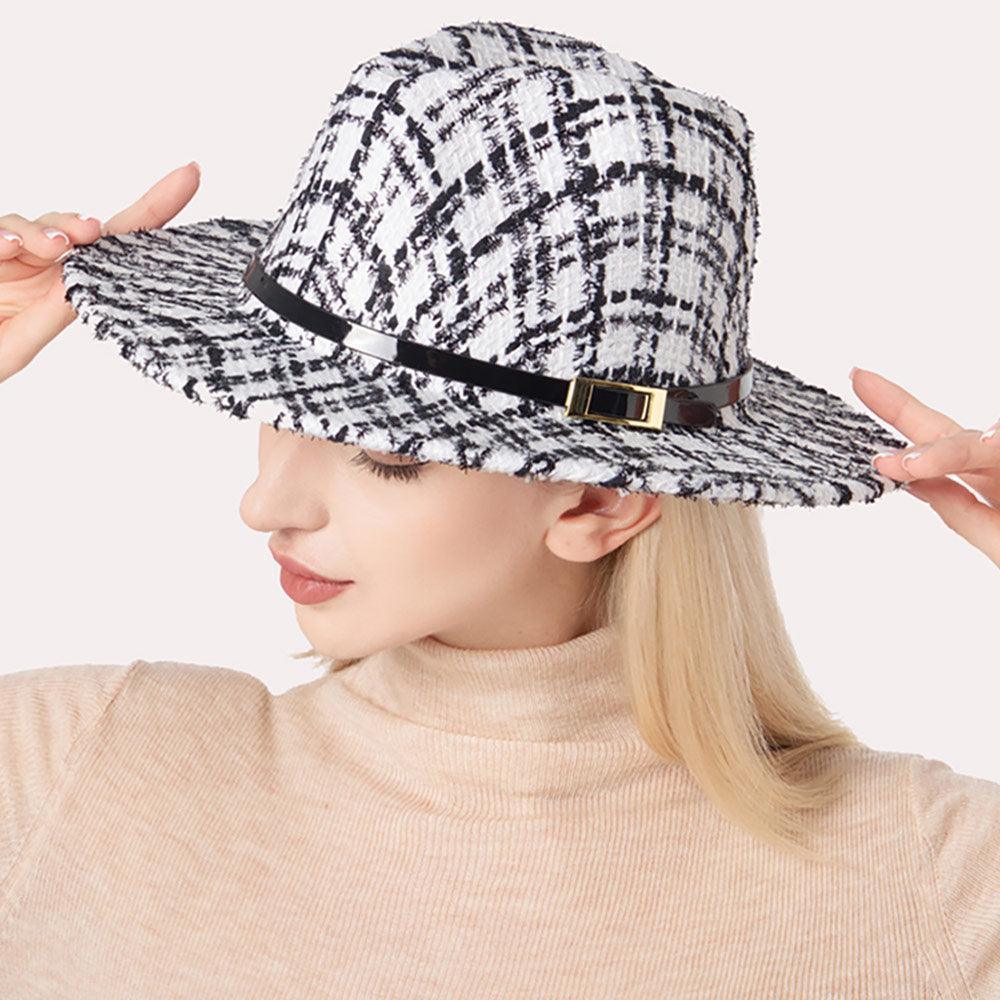Belt Band Accented Check Patterned Fedora Hat - Jewelry Store by Erik Rayo