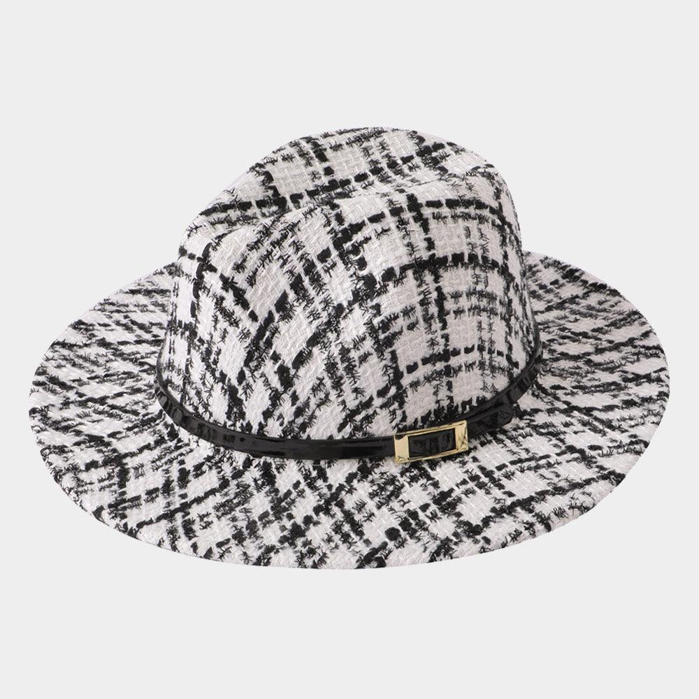 Belt Band Accented Check Patterned Fedora Hat - Jewelry Store by Erik Rayo