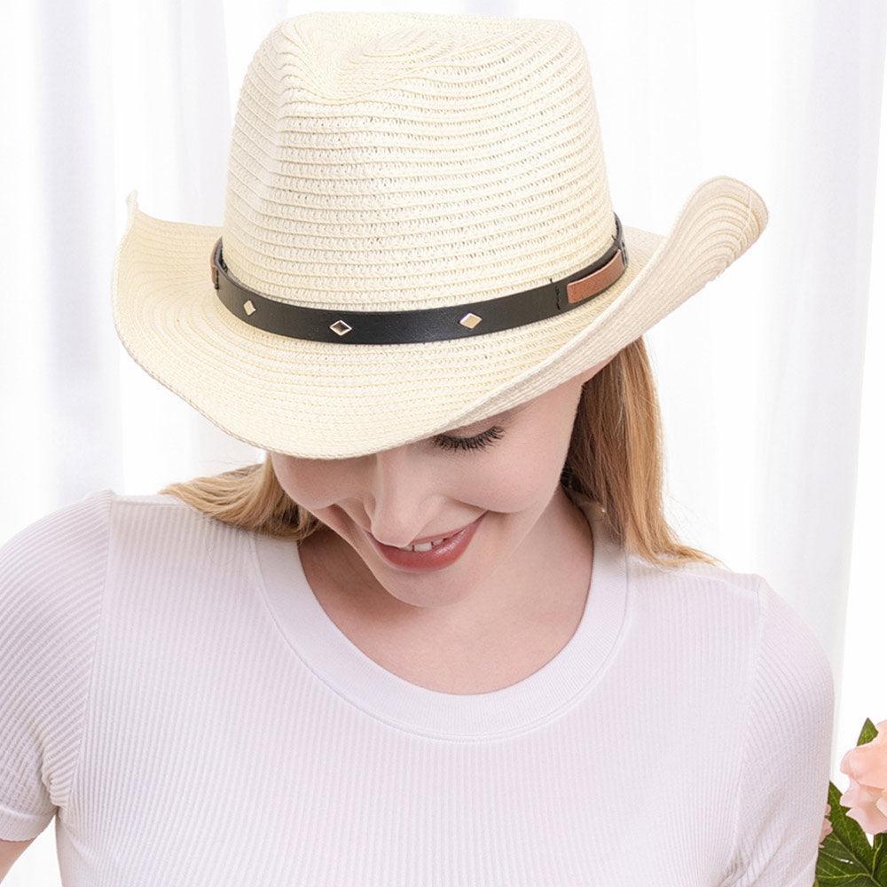 Faux Leather Band Straw Panama Sun Hat - Jewelry Store by Erik Rayo