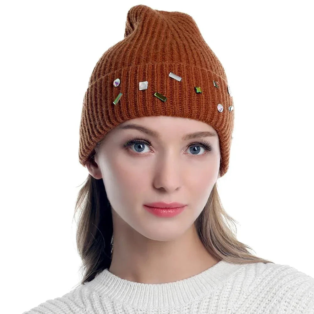 Bling Stone Embellished Knit Beanie Hat - Jewelry Store by Erik Rayo