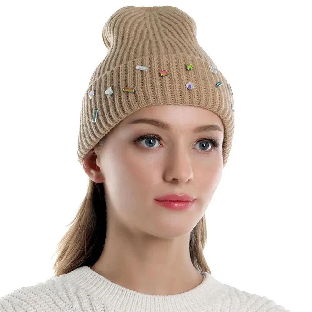 Bling Stone Embellished Knit Beanie Hat - Jewelry Store by Erik Rayo