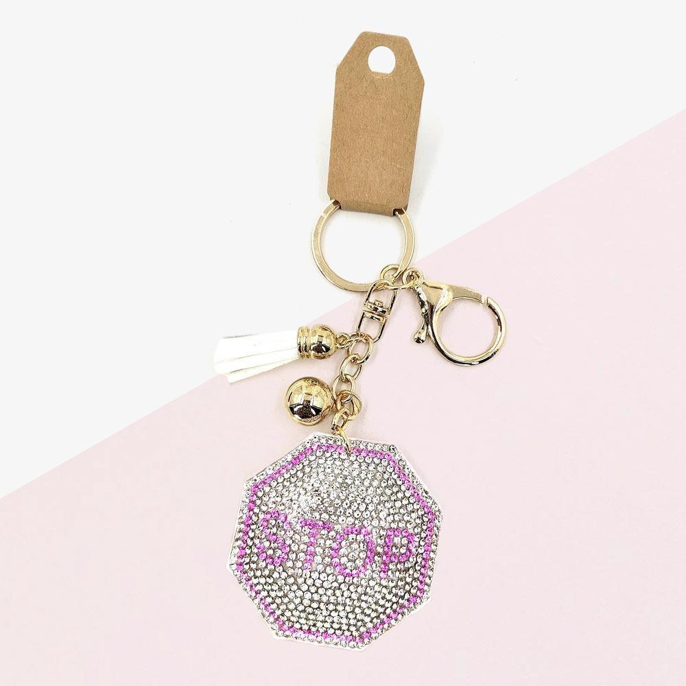 Bling STOP Message Tassel Keychain - Jewelry Store by Erik Rayo