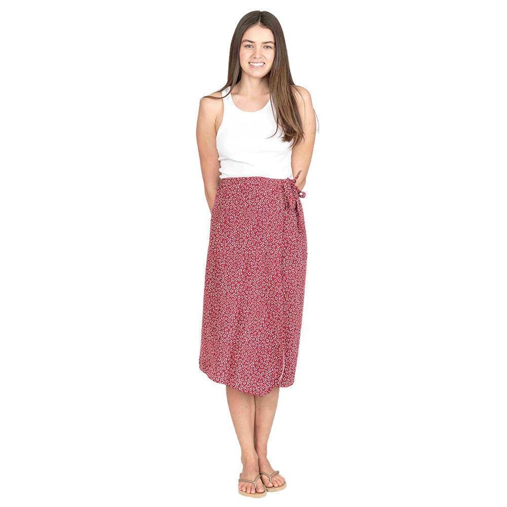 Red Patterned Beach Cover Up Midi Wrap Skirt - Jewelry Store by Erik Rayo