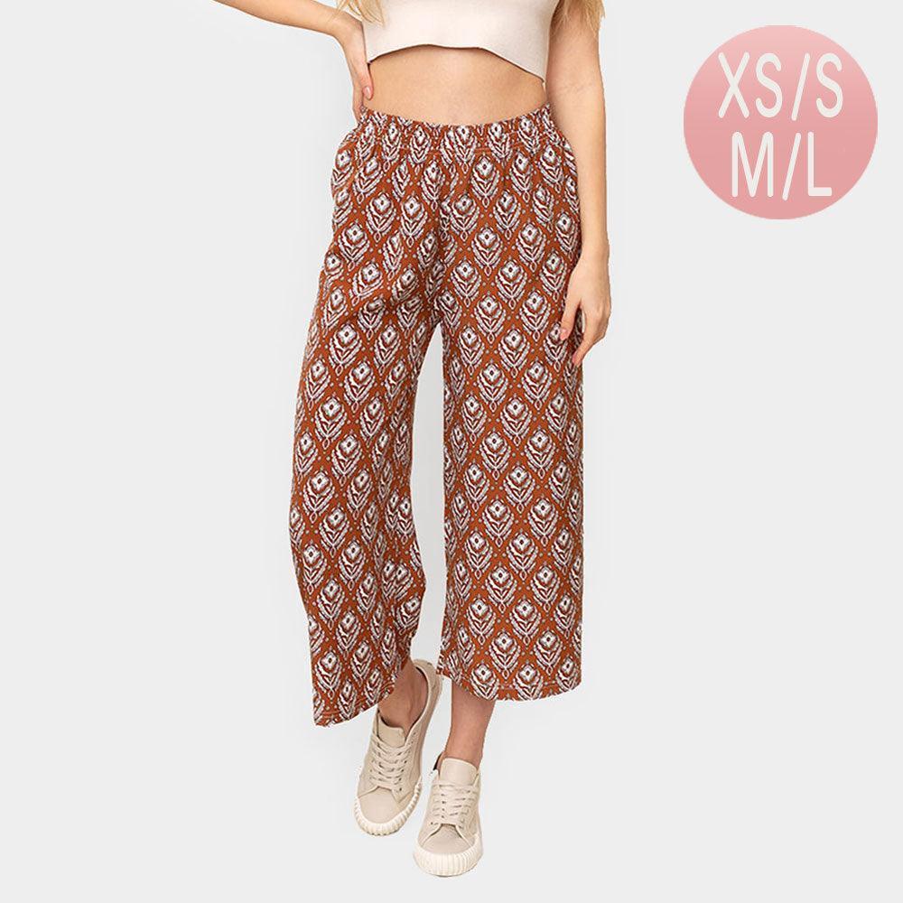 Brown Floral Print Pants - Jewelry Store by Erik Rayo