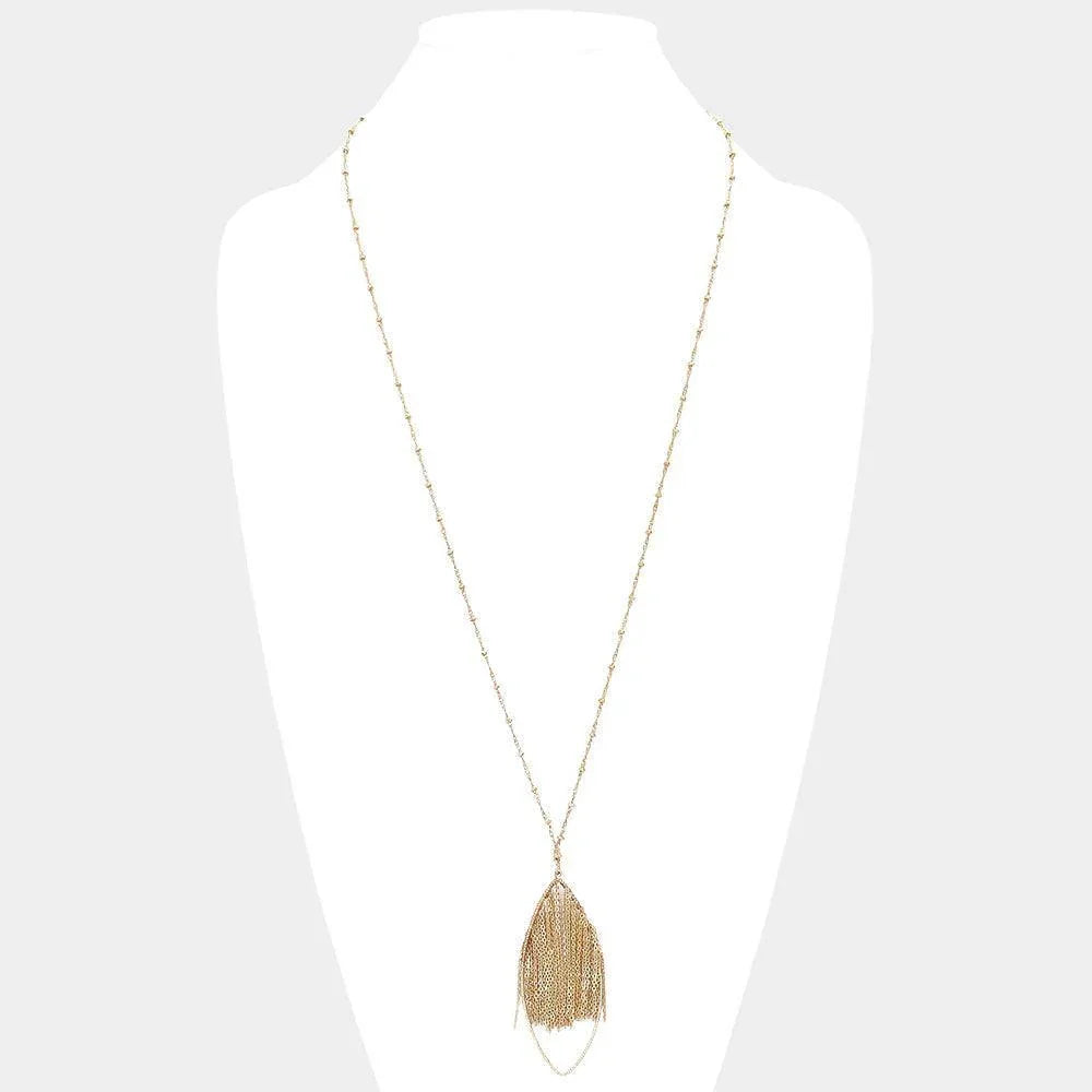 Gold Metal Chain Fringe Oval Hoop Pendant Long Necklace - Jewelry Store by Erik Rayo