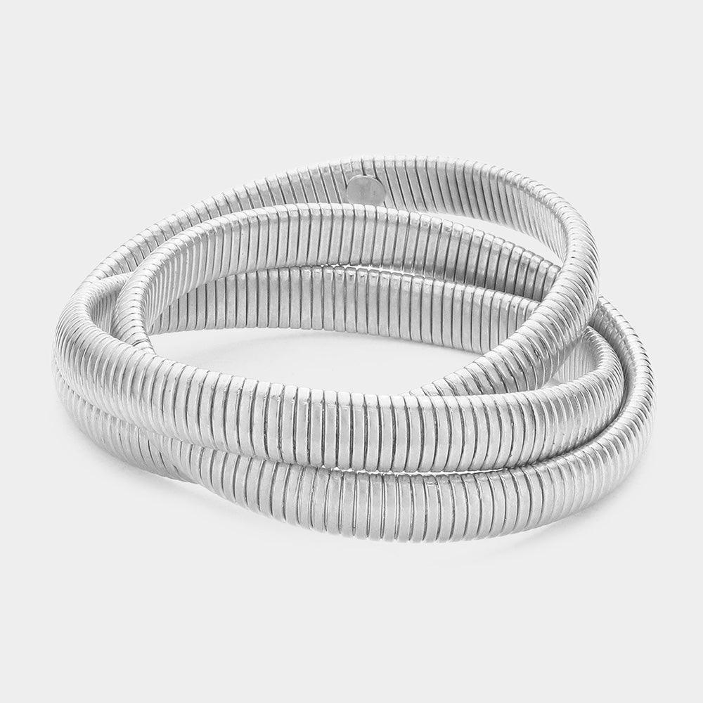 Silver Triple Metal Layered Bangle Bracelet - Jewelry Store by Erik Rayo