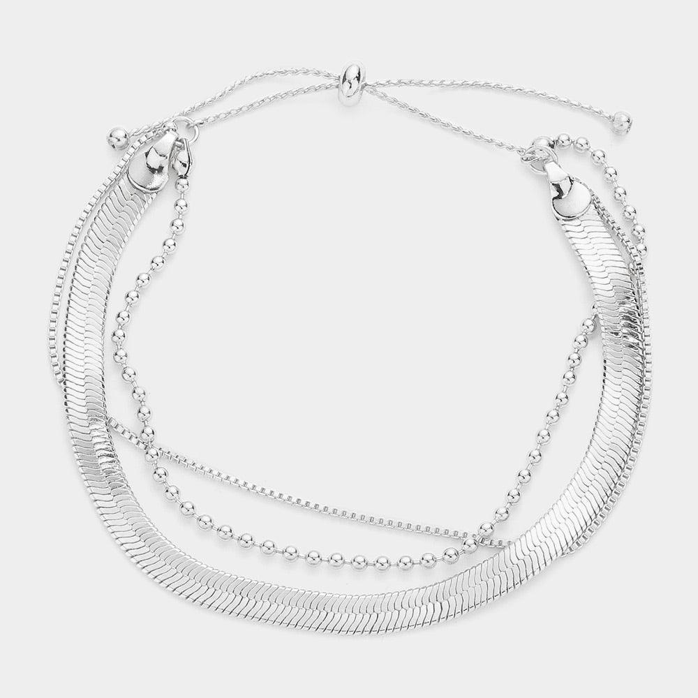 Triple Layered Metal Chain Adjustable Pull Tie Cinch Bracelet - Jewelry Store by Erik Rayo