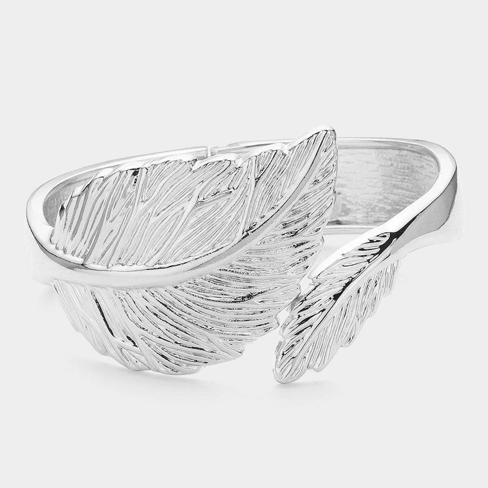 Silver Metal Leaf Hinged Bangle Bracelet - Jewelry Store by Erik Rayo
