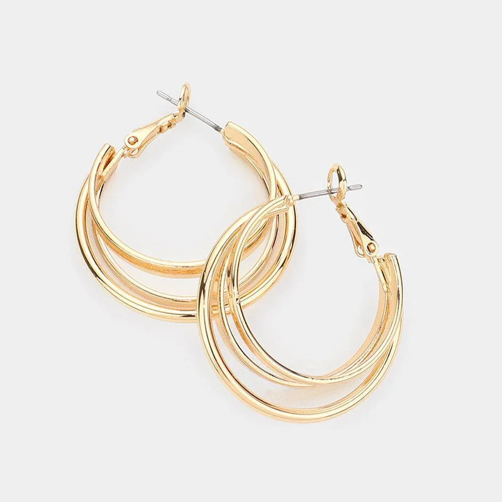 Gold Triple Layered Metal Hoop Earrings - Jewelry Store by Erik Rayo