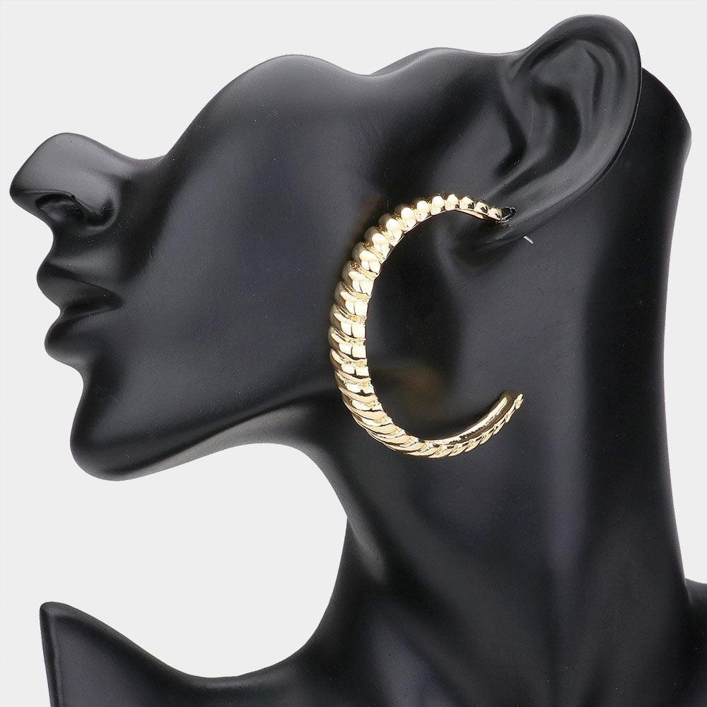 Gold Textured Metal Half Hoop Earrings - Jewelry Store by Erik Rayo