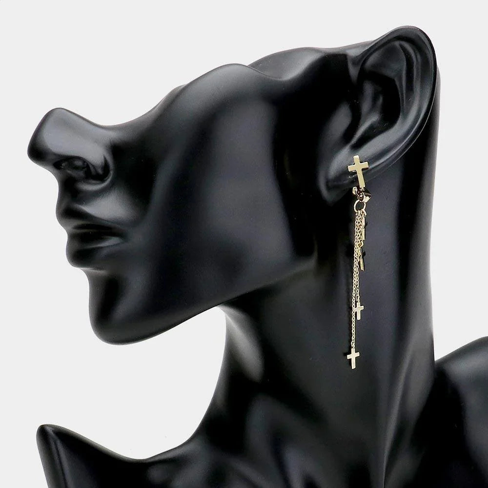 Gold Brass Metal Cross Chain Drop Earrings - Jewelry Store by Erik Rayo