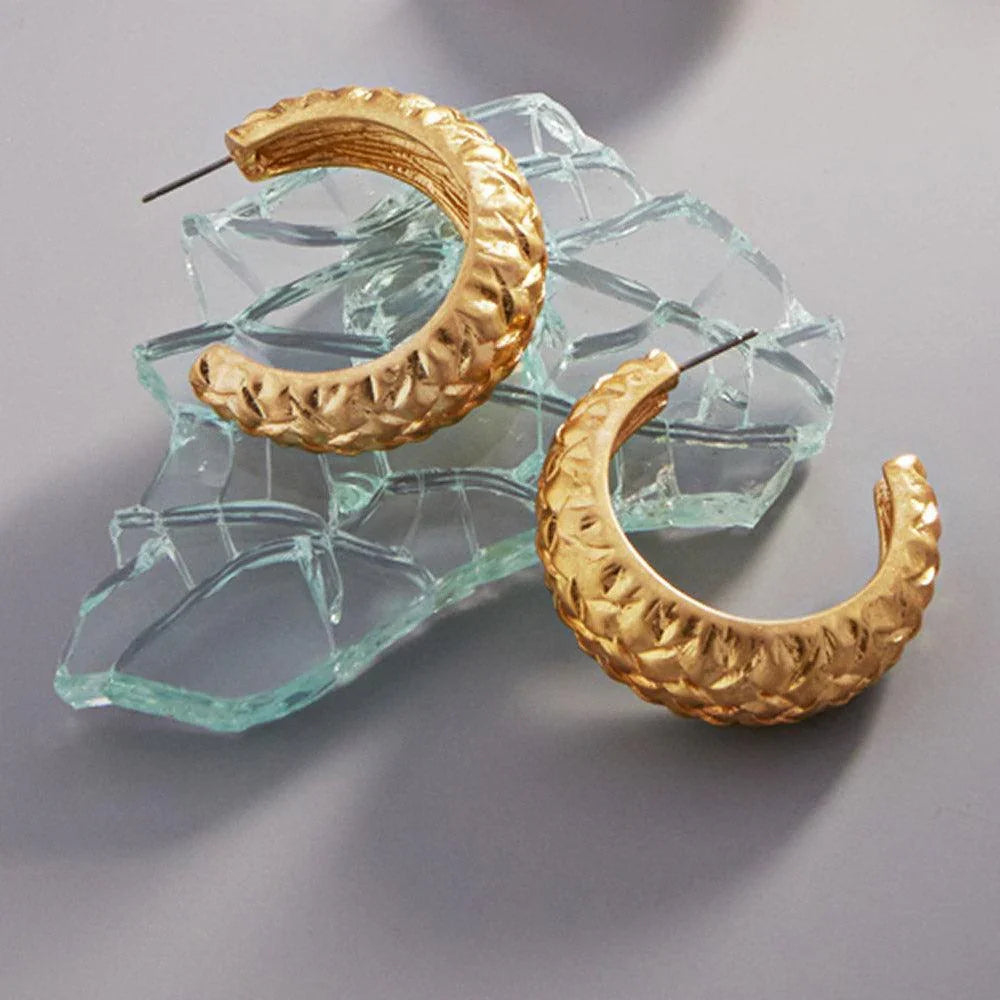 Gold Textured Metal Hoop Earrings - Jewelry Store by Erik Rayo