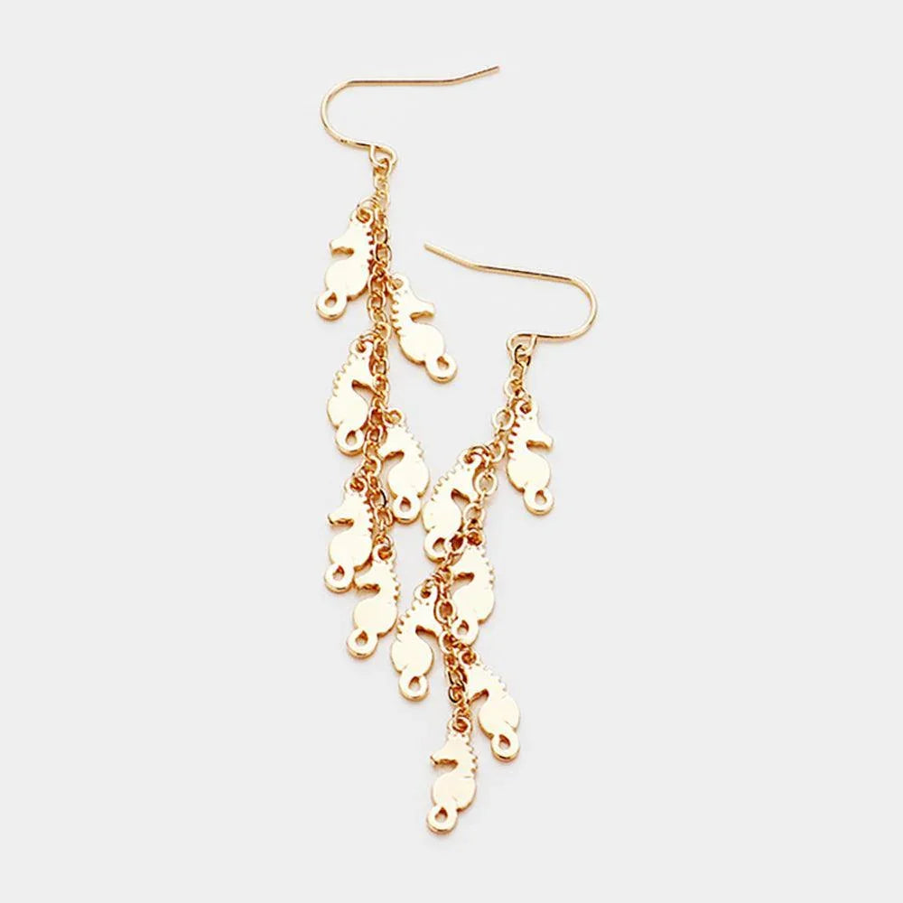 Gold Metal Seahorse Cluster Vine Dangle Earrings - Jewelry Store by Erik Rayo