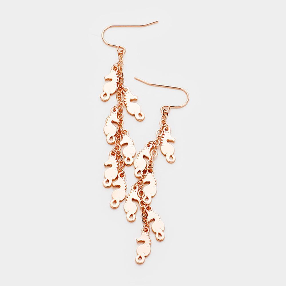 Gold Metal Seahorse Cluster Vine Dangle Earrings - Jewelry Store by Erik Rayo