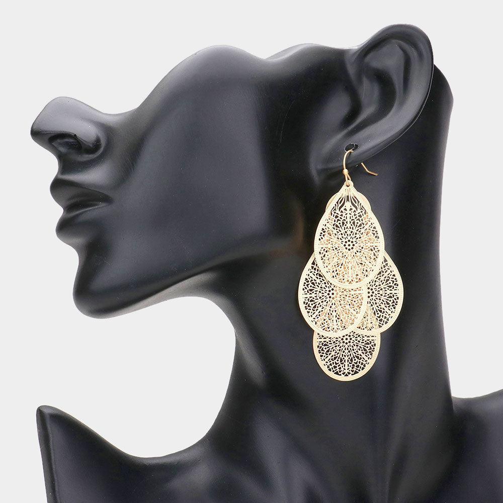 Gold Filigree Leaf Cluster Silhouette Drop Earrings - Jewelry Store by Erik Rayo