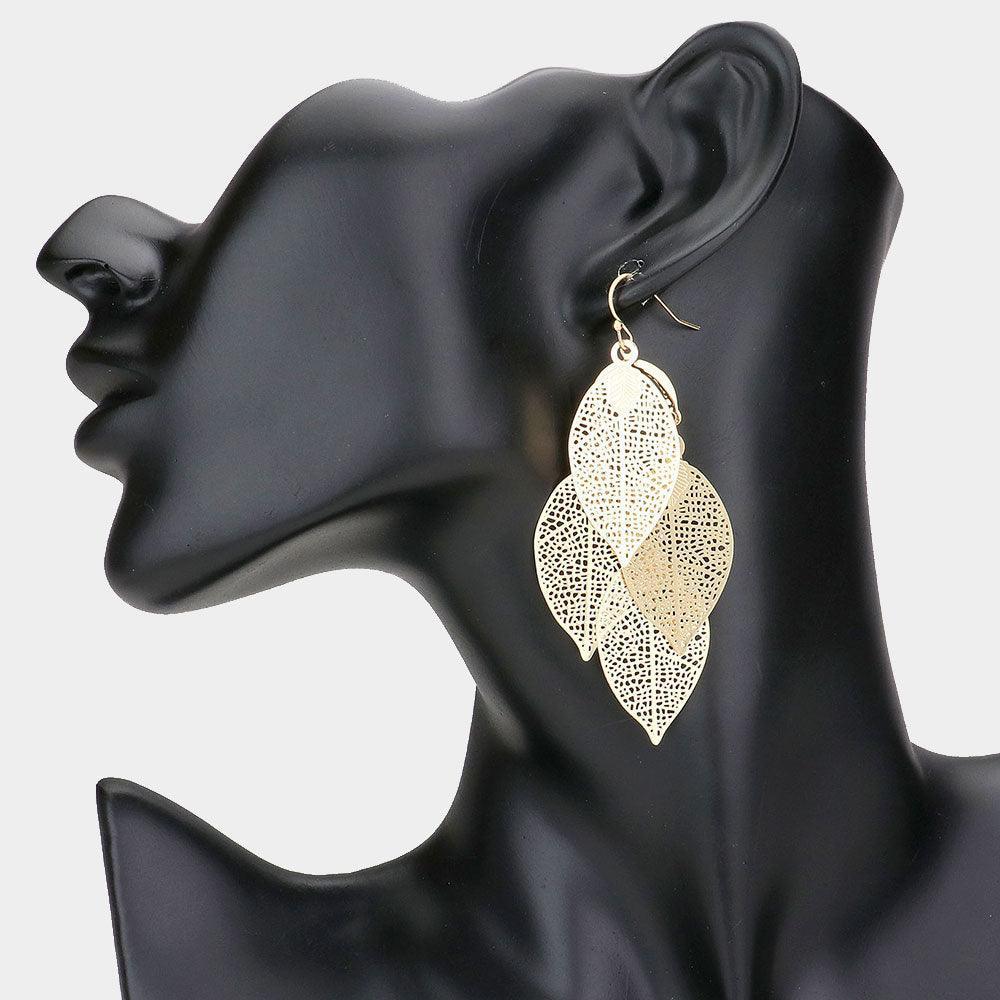 Gold Filigree Metal Leaf Cluster Vine Earrings - Jewelry Store by Erik Rayo