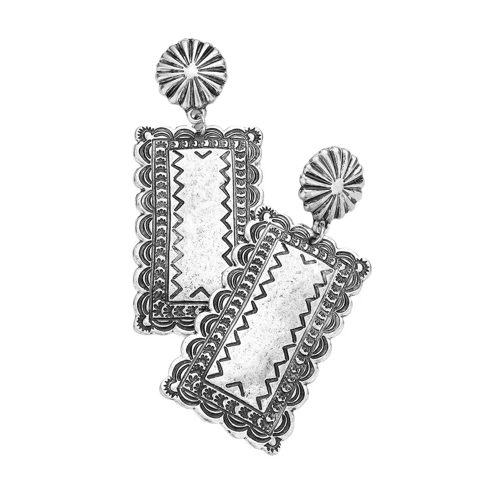 Silver Antique Metal Rectangle Dangle Earrings - Jewelry Store by Erik Rayo