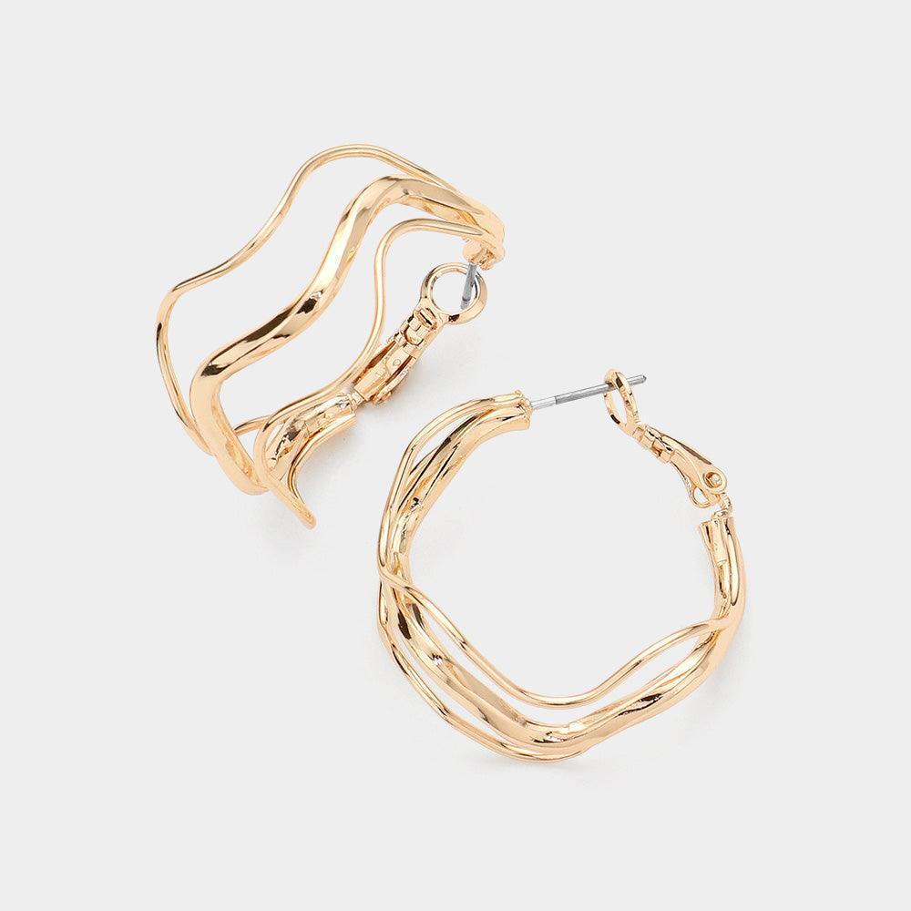 Gold Wavy Metal Split Hoop Earrings - Jewelry Store by Erik Rayo
