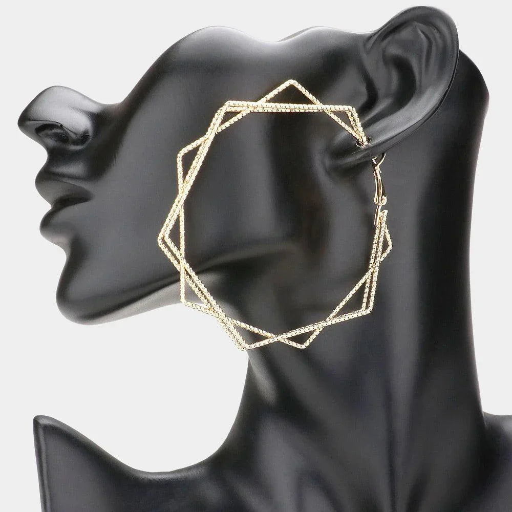 Gold Triple Layered Metal Hexagon Hoop Earrings - Jewelry Store by Erik Rayo