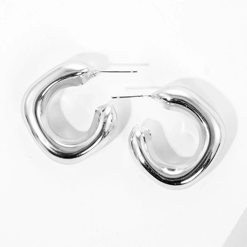 Gold White Gold Dipped Metal Square Hoop Earrings - Jewelry Store by Erik Rayo