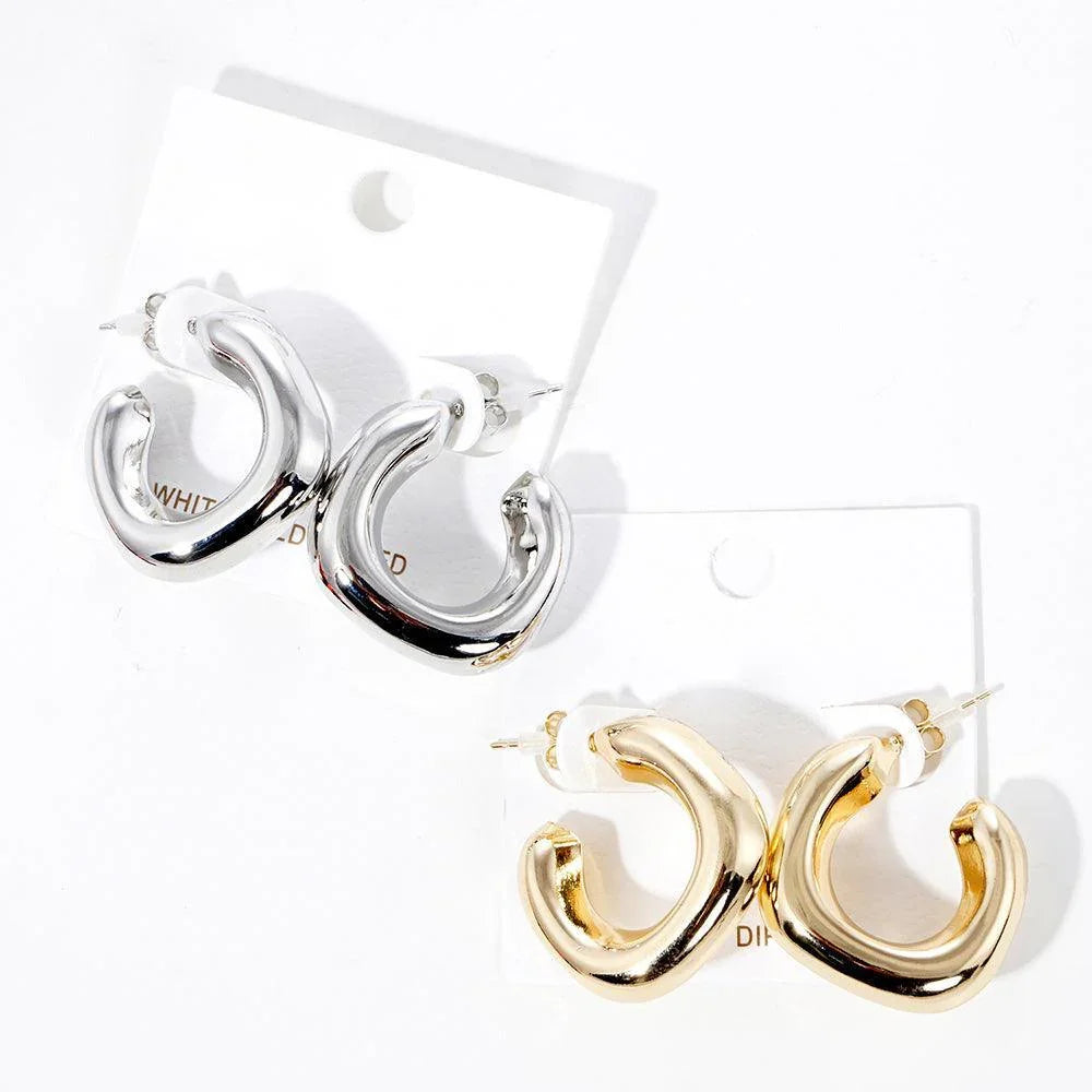 Gold White Gold Dipped Metal Square Hoop Earrings - Jewelry Store by Erik Rayo