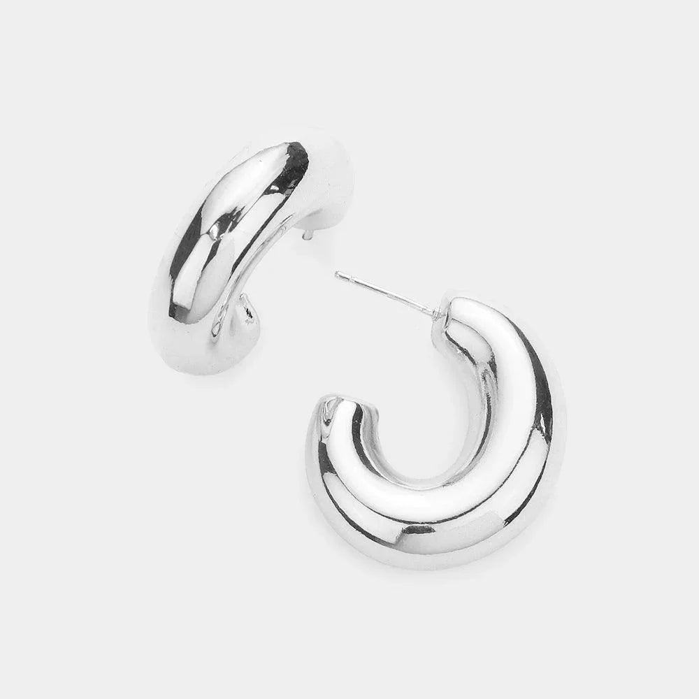 Gold White Gold Dipped Metal Oval Hoop Earrings - Jewelry Store by Erik Rayo