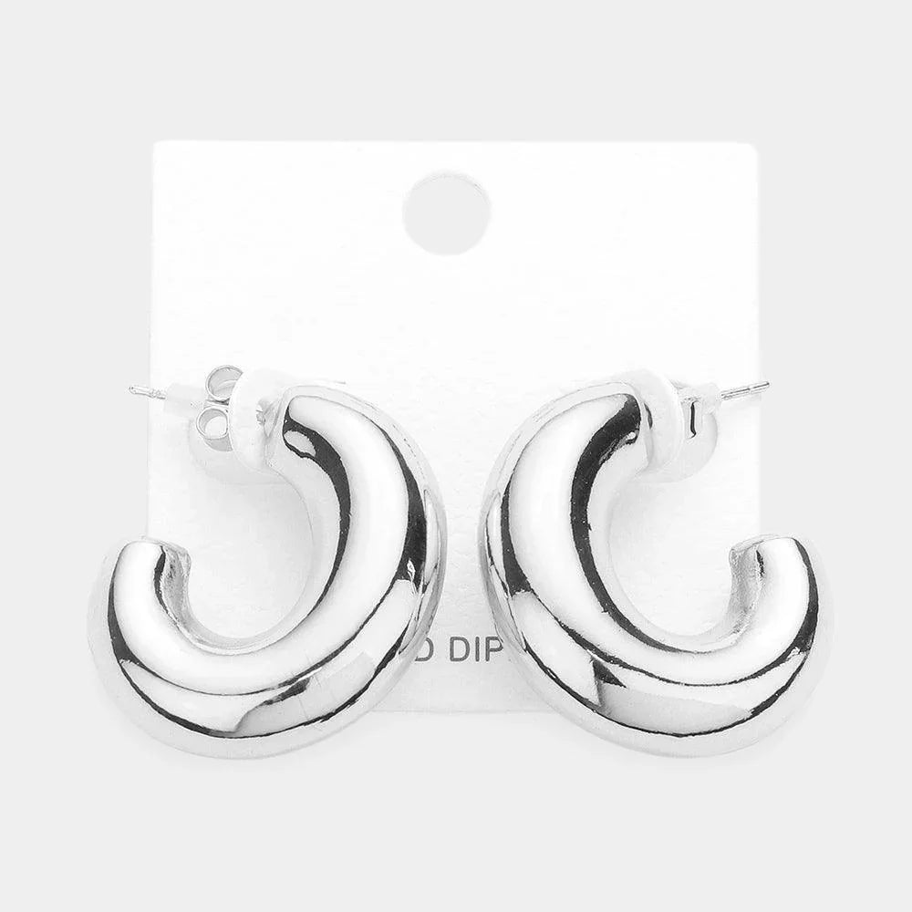 Gold White Gold Dipped Metal Oval Hoop Earrings - Jewelry Store by Erik Rayo