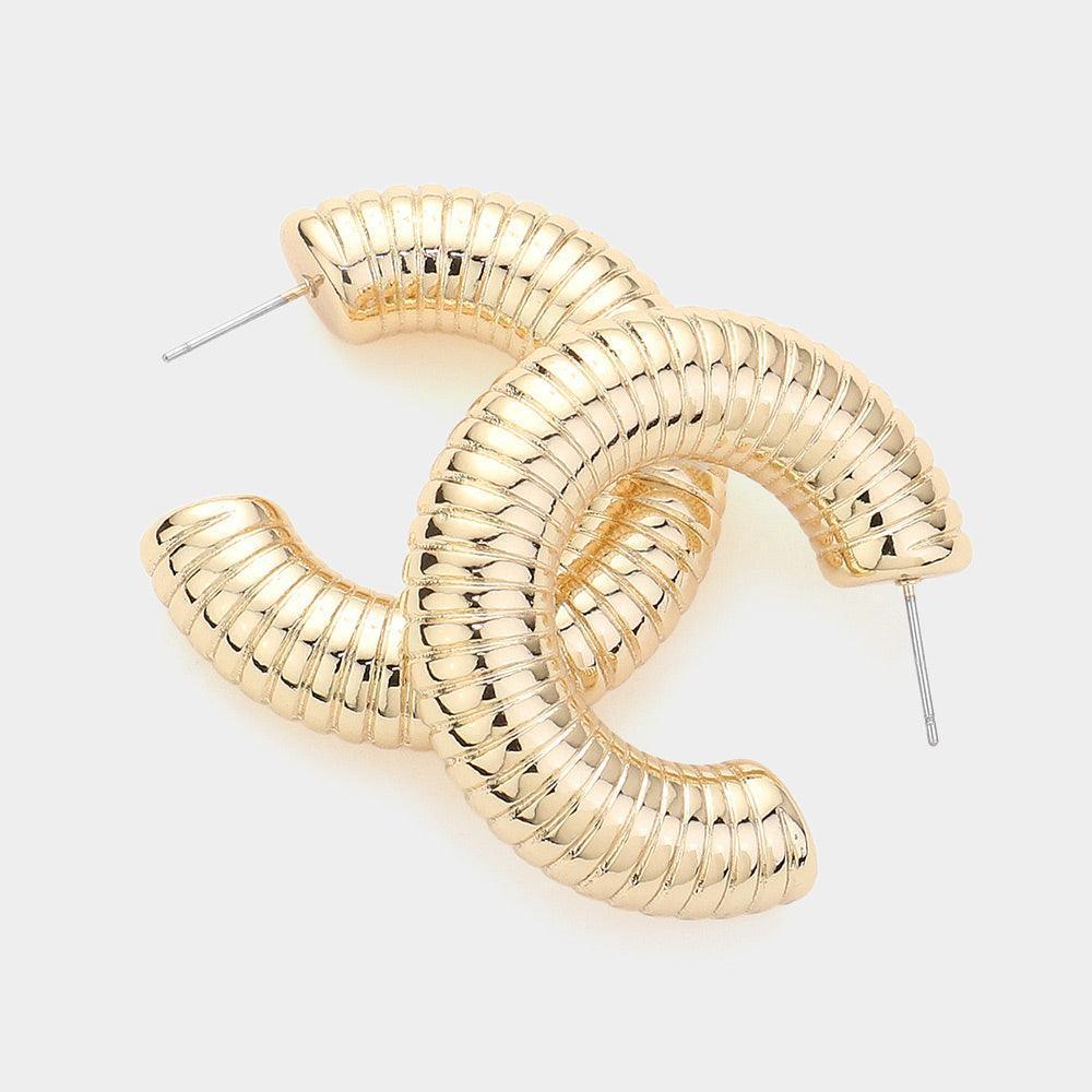 Gold Textured Metal Hoop Earrings - Jewelry Store by Erik Rayo