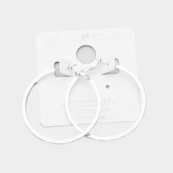 14K White Gold Dipped 1.5 Inch Metal Hoop Earrings - Jewelry Store by Erik Rayo