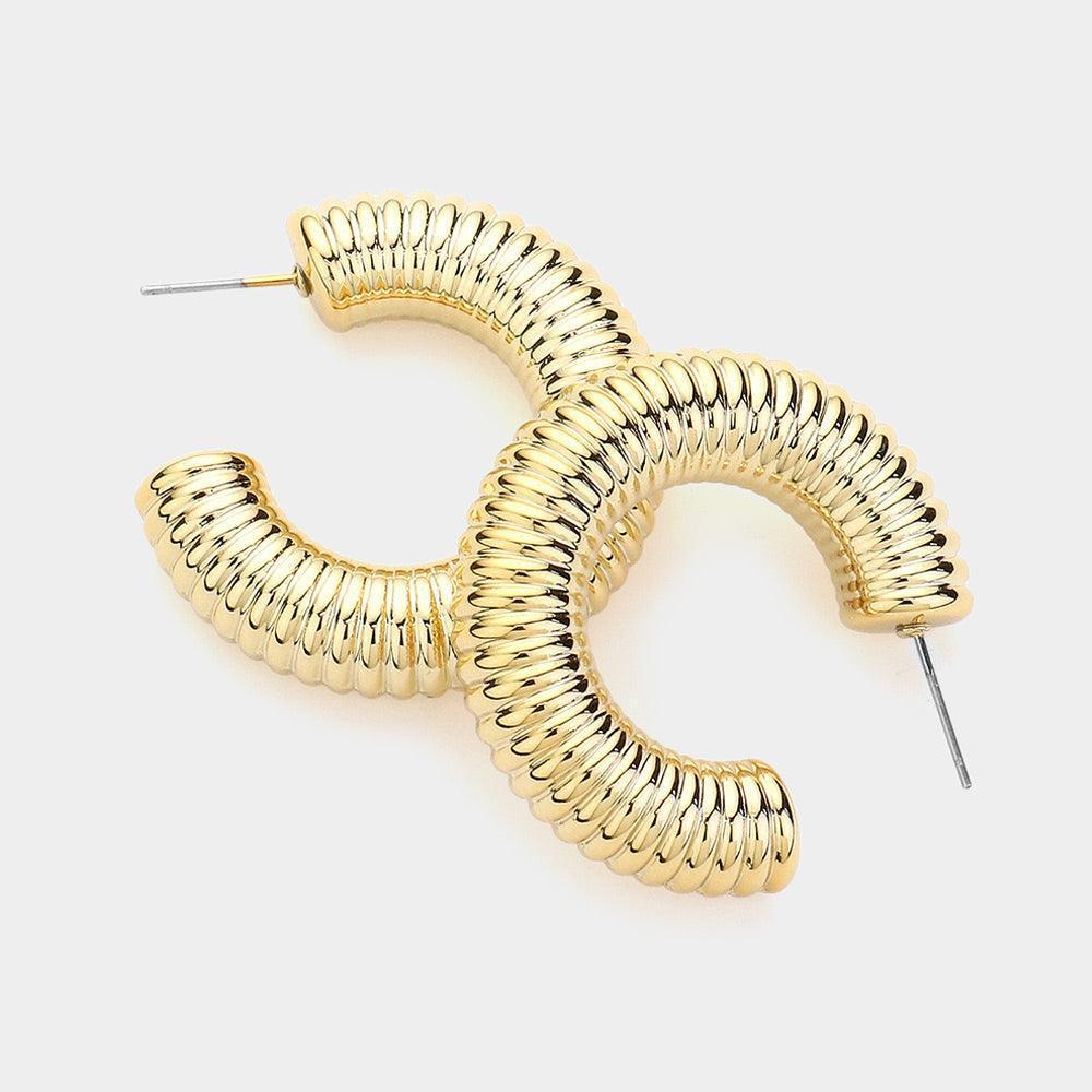 Gold Textured Metal Hoop Earrings - Jewelry Store by Erik Rayo