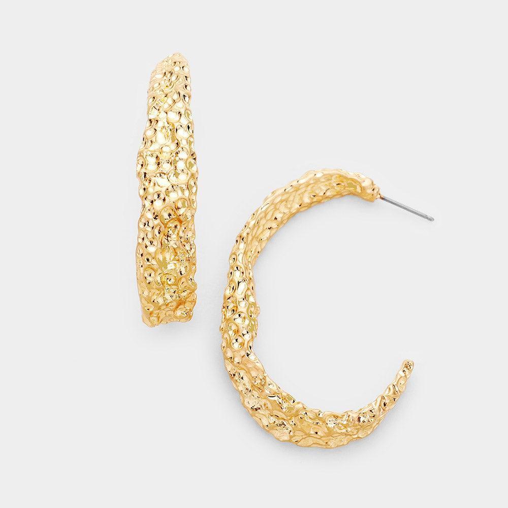 Gold Textured Open Circle Earrings - Jewelry Store by Erik Rayo
