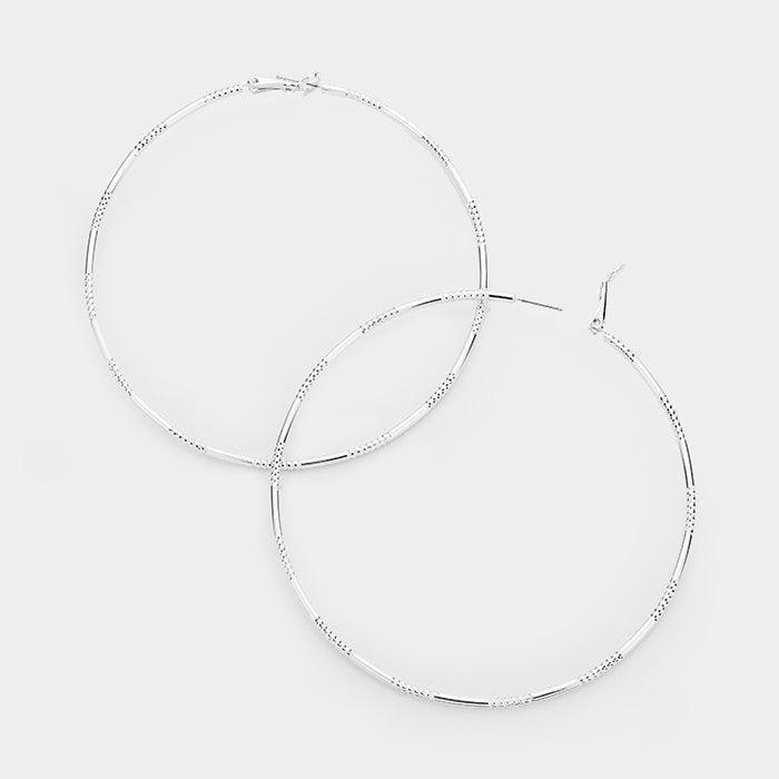 14k White Gold Filled Textured Metal Hoop Earrings - Jewelry Store by Erik Rayo