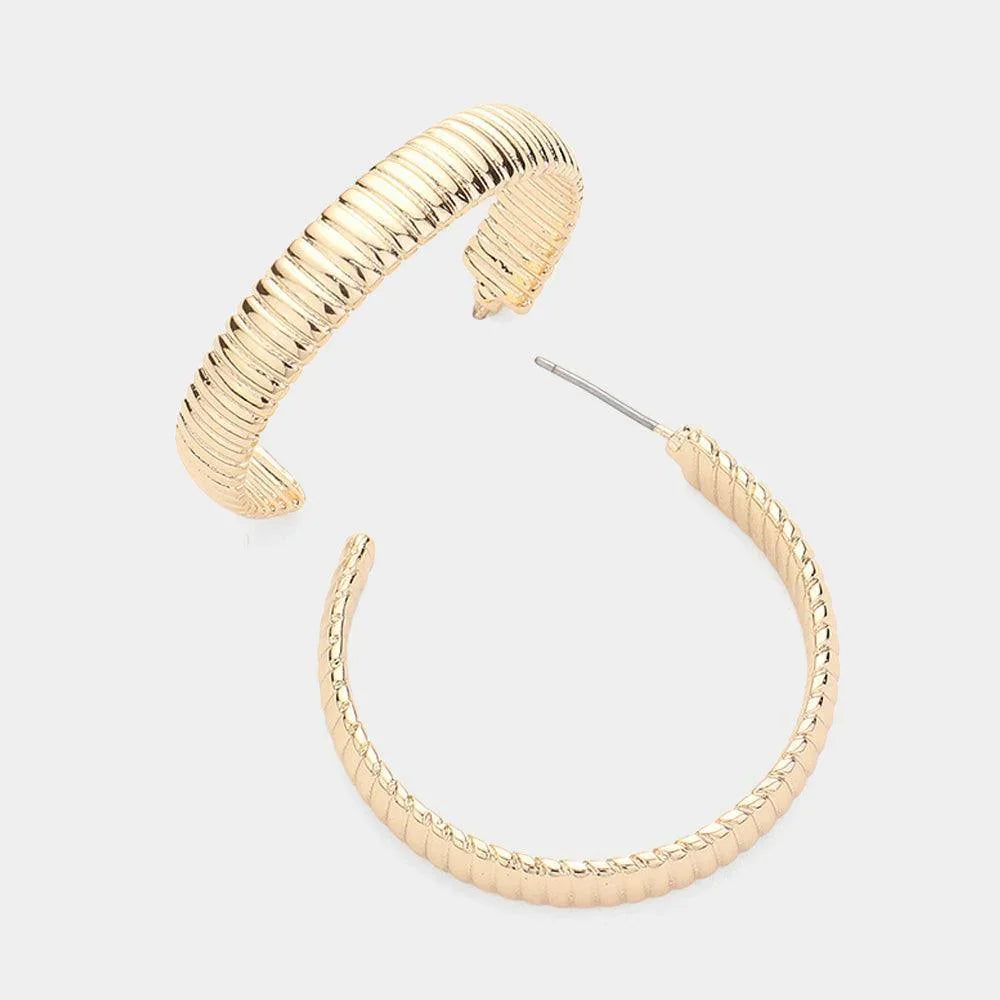 Gold Textured Metal Hoop Earrings - Jewelry Store by Erik Rayo