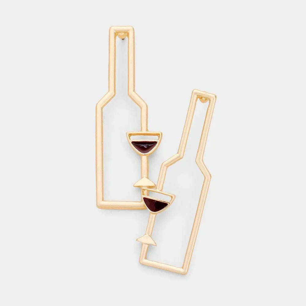 Gold Wine Glass Shaped Metal Earrings - Jewelry Store by Erik Rayo