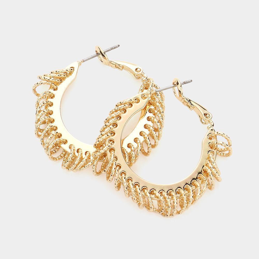 Gold Textured Metal Open Circle Link Metal Hoop Earrings - Jewelry Store by Erik Rayo
