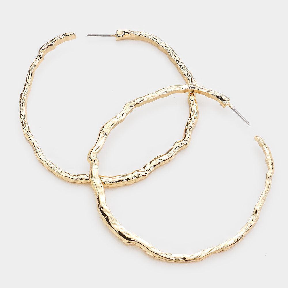Gold Textured Irregular Metal Hoop Earrings - Jewelry Store by Erik Rayo