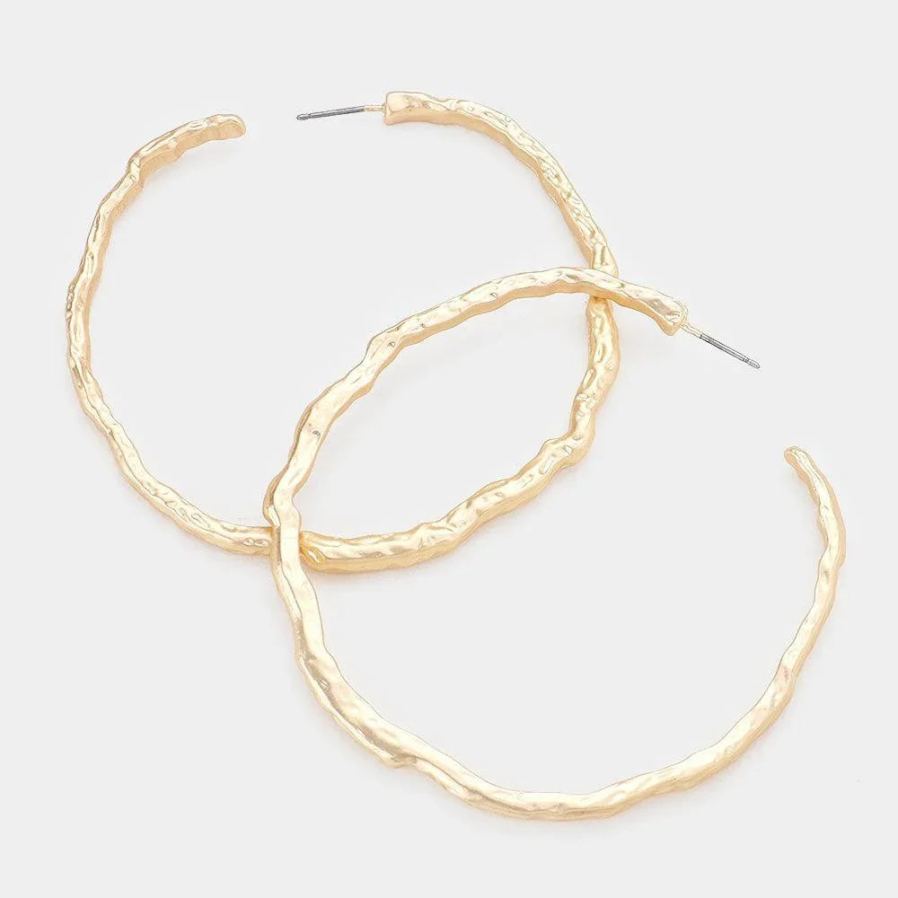 Gold Textured Irregular Metal Hoop Earrings - Jewelry Store by Erik Rayo