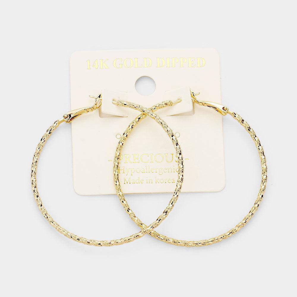 Gold 14K Gold Dipped 2 Inch Textured Twisted Metal Hypoallergenic Hoop Earrings - Jewelry Store by Erik Rayo