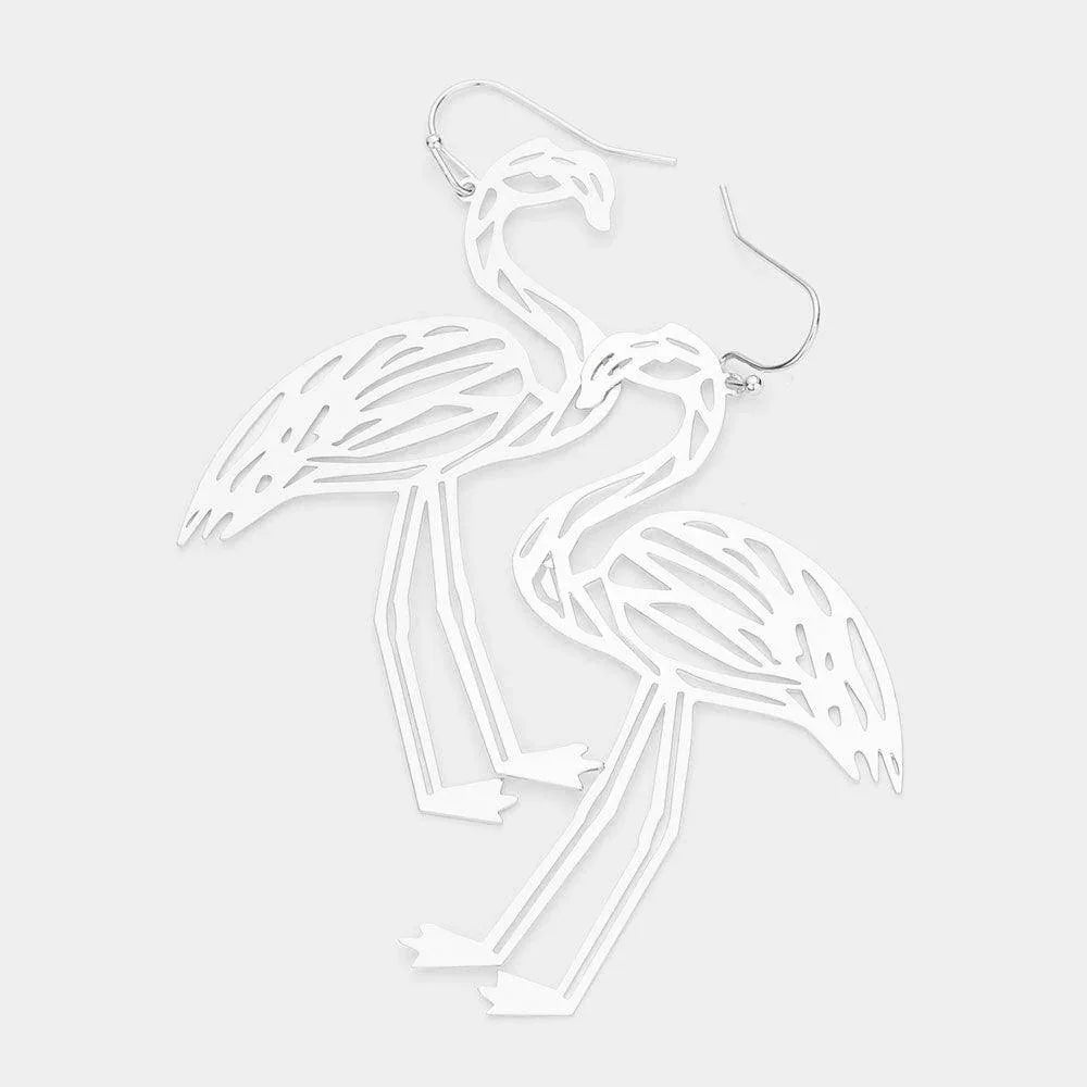 Cut Out Brass Metal Flamingo Dangle Earrings - Jewelry Store by Erik Rayo