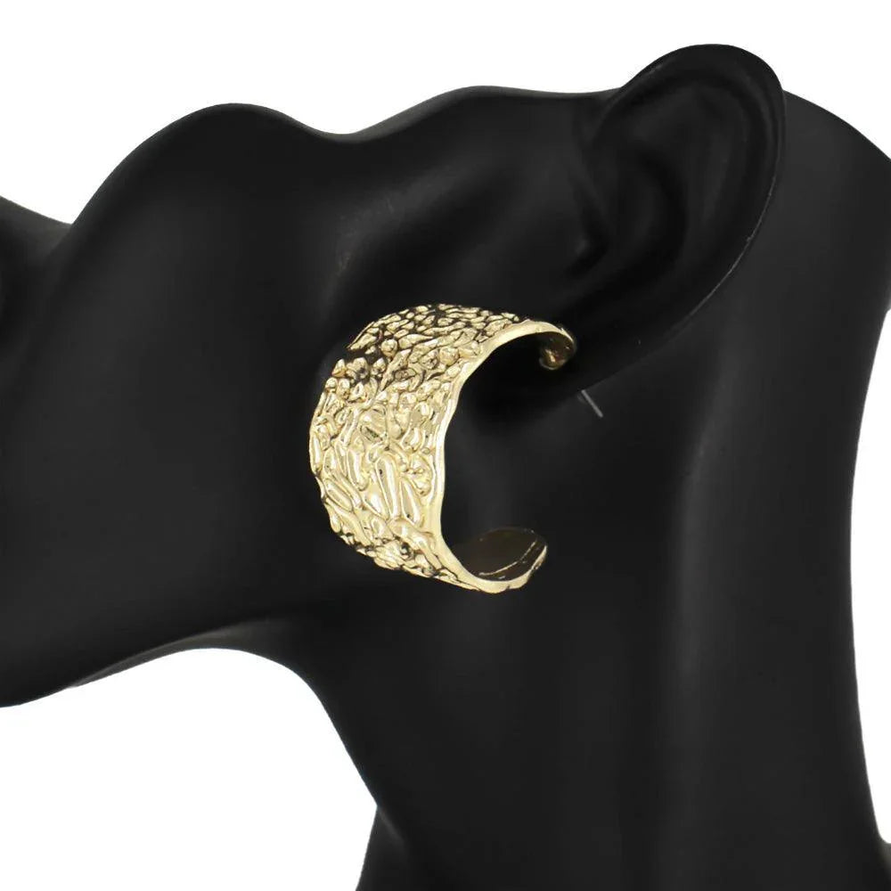 Gold Textured Abstract Metal Hoop Earrings - Jewelry Store by Erik Rayo