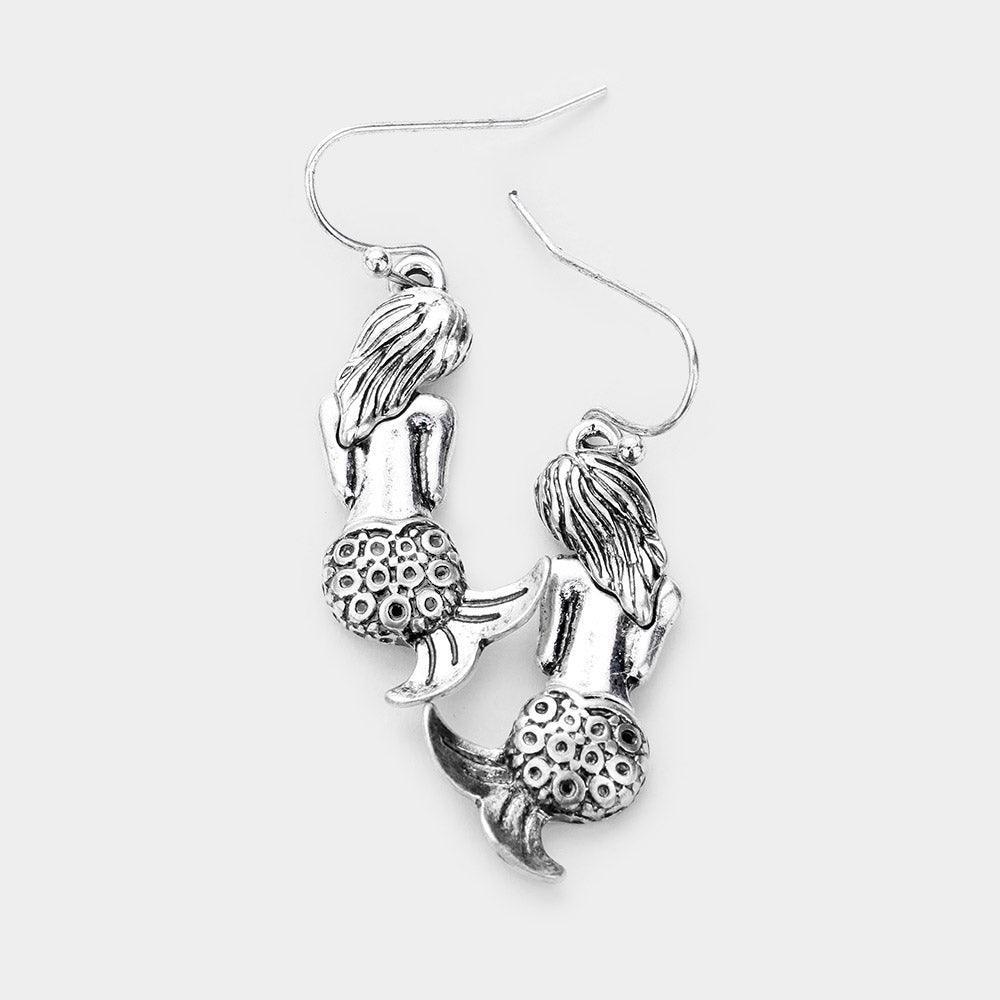 Silver Mermaid Back Metal Earrings - Jewelry Store by Erik Rayo