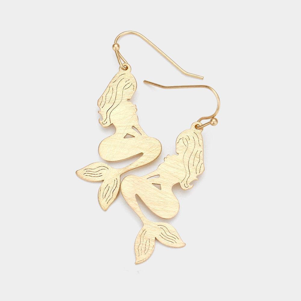 Gold Brass Metal Mermaid Dangle Earrings - Jewelry Store by Erik Rayo