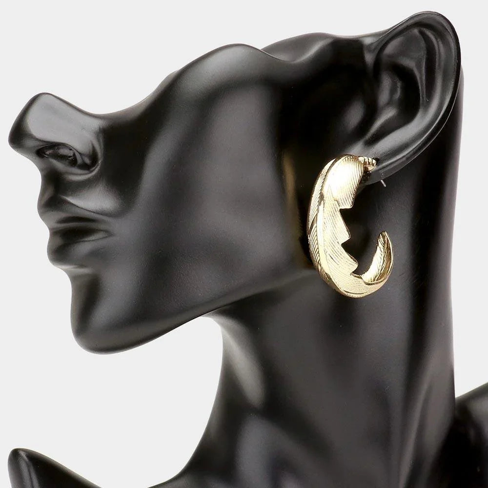 Gold Metal Leaf Half Hoop Earrings - Jewelry Store by Erik Rayo