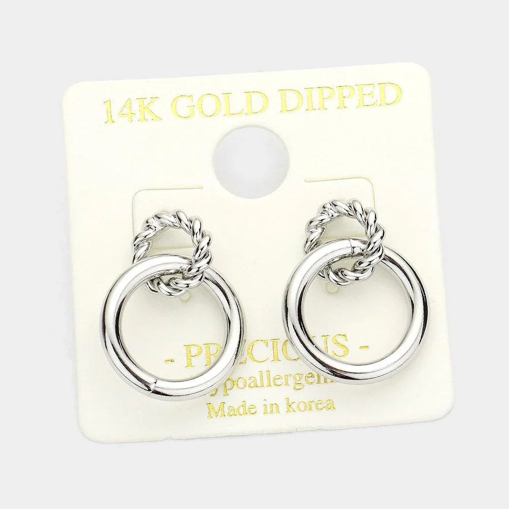 Gold 14K White Gold Dipped Double Open Circle Link Dangle Earrings - Jewelry Store by Erik Rayo