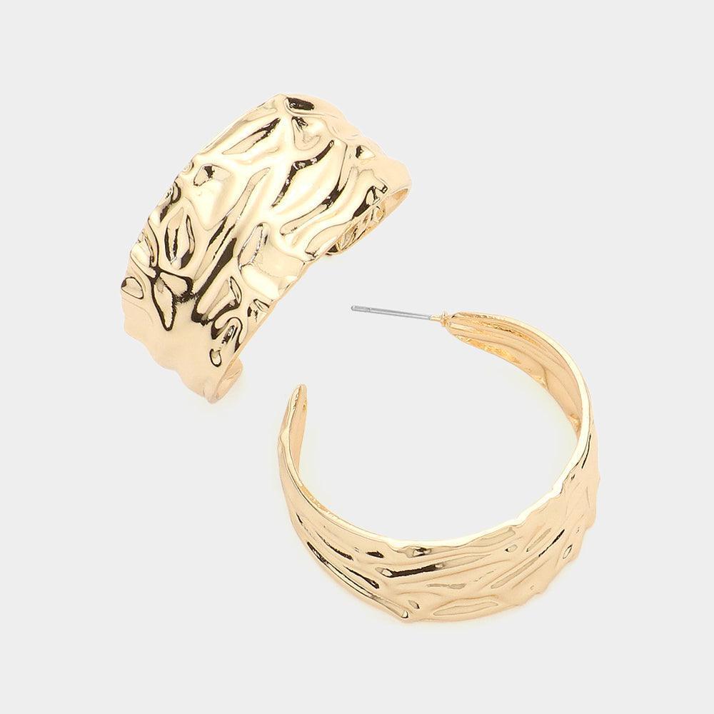 Gold Textured Metal Hoop Earrings - Jewelry Store by Erik Rayo
